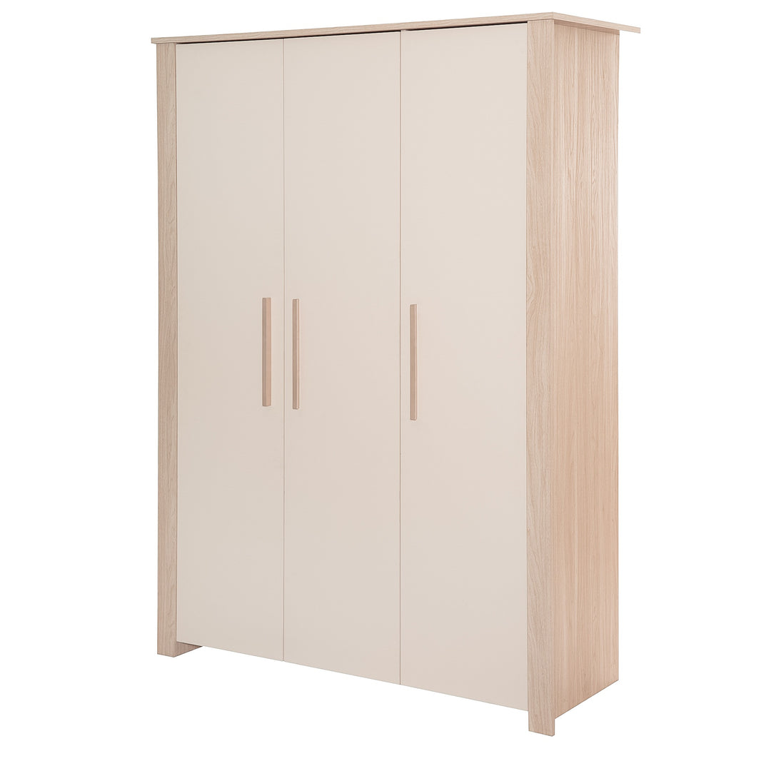 3-door Children's Wardrobe 'Momo' with Solid Wood Handles - Cashmere / Tristan Oak