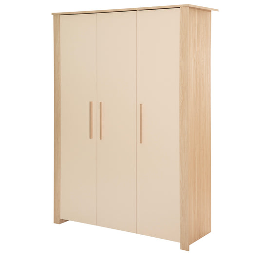Armoire pour enfants à 3 portes 'Momo' avec poignées en bois massif - Cashmere / Chêne Tristan