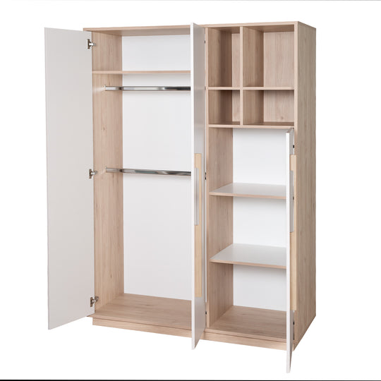 Kleiderschrank 'Elva' 3-türig mit offenem Fach - Soft-Close - Cashmere / Virginia Chestnut