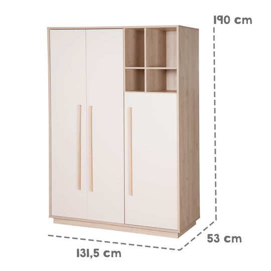 Kleiderschrank 'Elva' 3-türig mit offenem Fach - Soft-Close - Cashmere / Virginia Chestnut