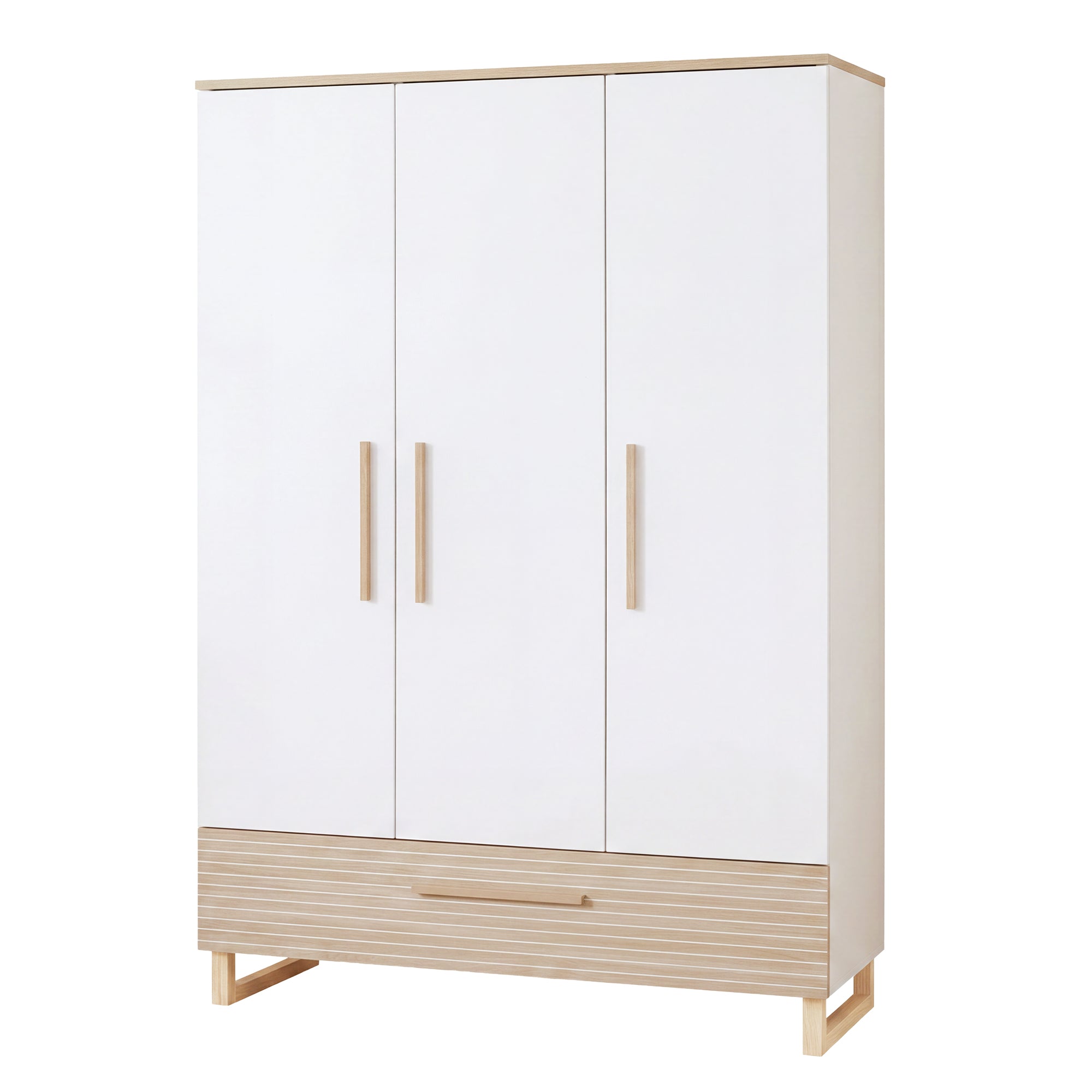 Children's Wardrobe 'Noah' 3-Door - High-Quality Milled Grooves - White / Tristan Oak – Cutout (1/8)