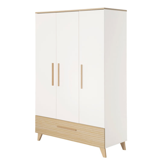 Armoire “Theo” 3 portes - Fraisages de haute qualité - Blanc / Chêne