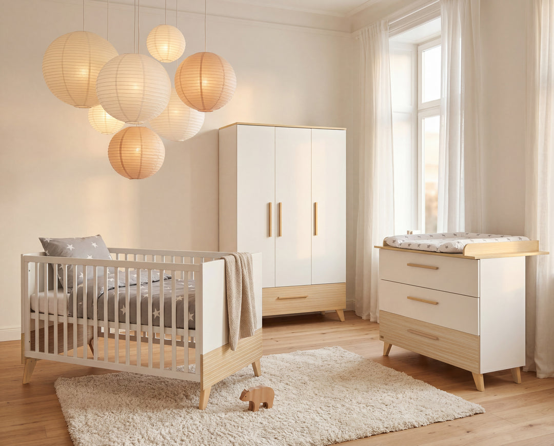 Armoire “Theo” 3 portes - Fraisages de haute qualité - Blanc / Chêne