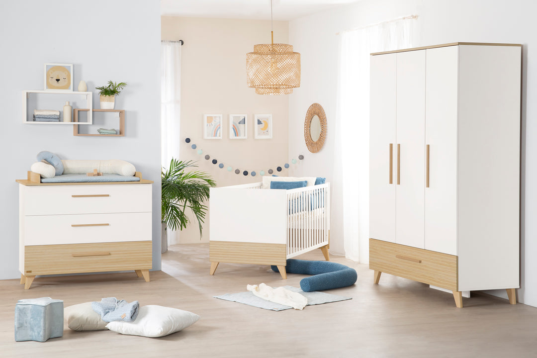 Armoire “Theo” 3 portes - Fraisages de haute qualité - Blanc / Chêne