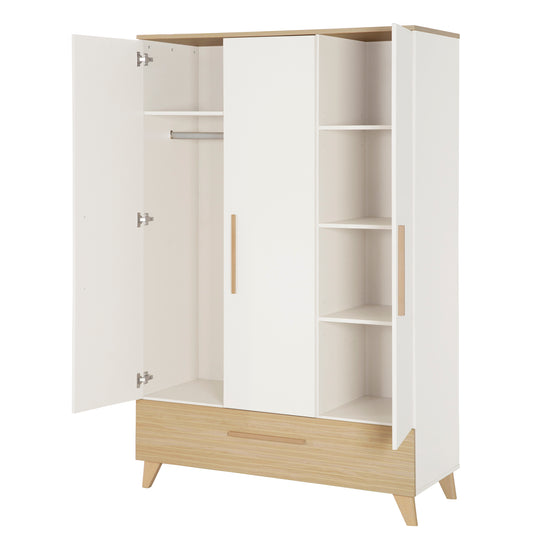Armoire “Theo” 3 portes - Fraisages de haute qualité - Blanc / Chêne