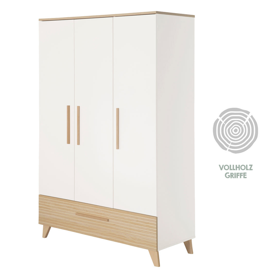 Armoire “Theo” 3 portes - Fraisages de haute qualité - Blanc / Chêne