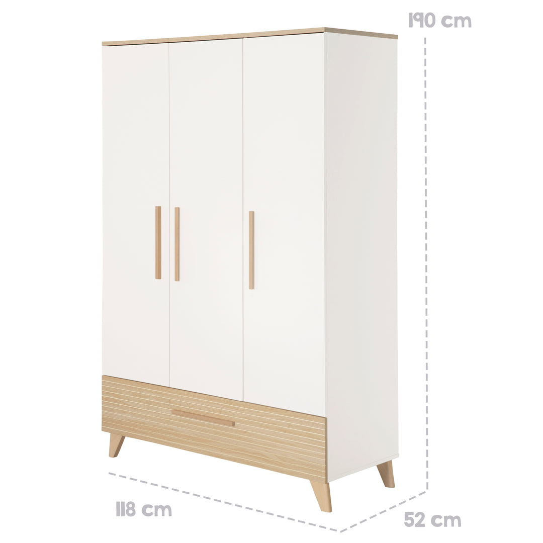 Armoire “Theo” 3 portes - Fraisages de haute qualité - Blanc / Chêne