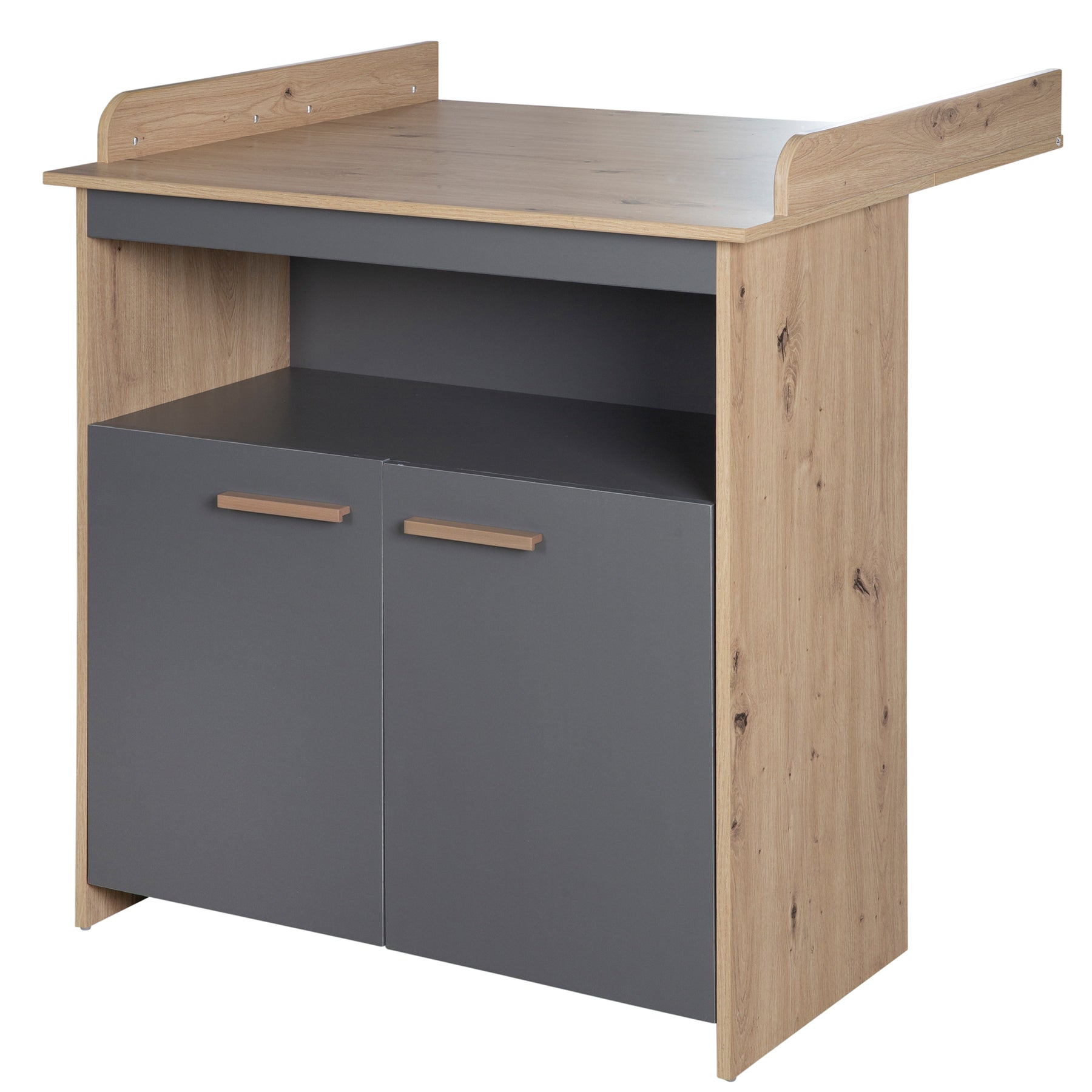 Commode à langer évolutive 2 portes bicolore chene anthracite