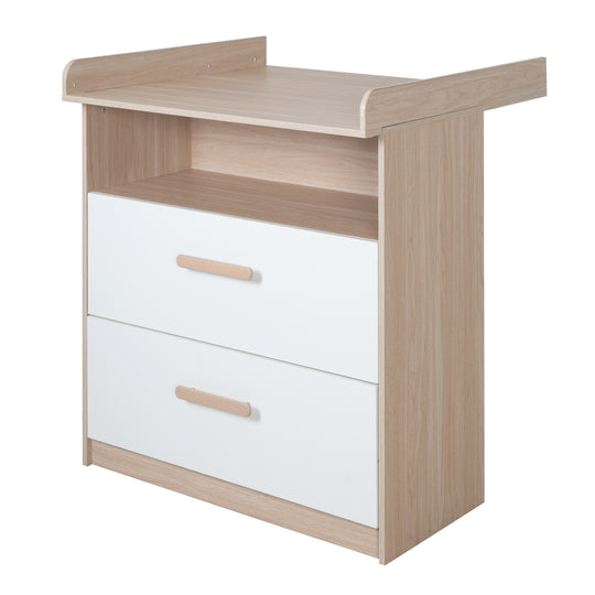 Changing Table Dresser 'Cabane' with Drawers - Wooden Handles - White / Oak
