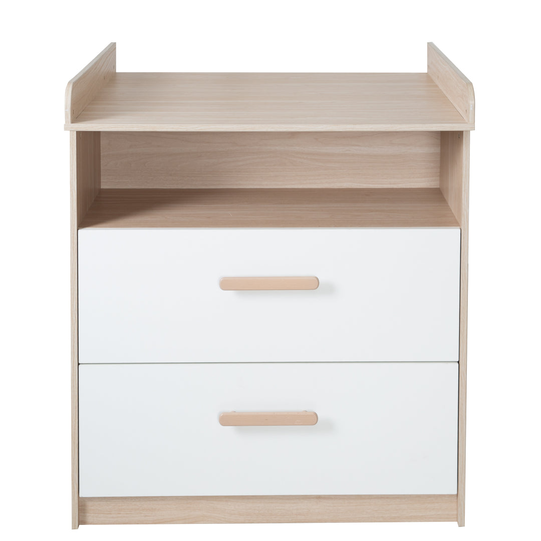 Changing Table Dresser 'Cabane' with Drawers - Wooden Handles - White / Oak