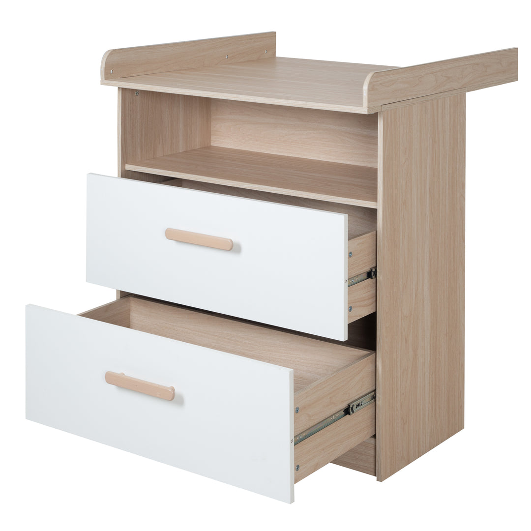 Changing Table Dresser 'Cabane' with Drawers - Wooden Handles - White / Oak