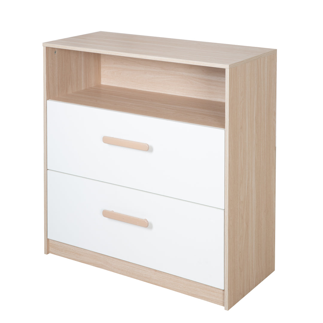 Changing Table Dresser 'Cabane' with Drawers - Wooden Handles - White / Oak