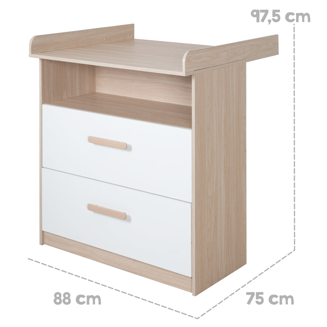 Changing Table Dresser 'Cabane' with Drawers - Wooden Handles - White / Oak