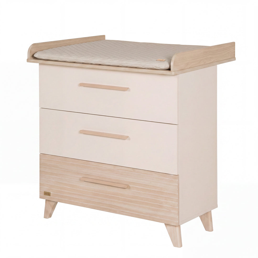 Wickelkommode 'Sidney' schmal aus Holz mit Schubladen - Beige / Dekor Eiche