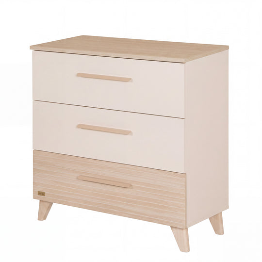 Wickelkommode 'Sidney' schmal aus Holz mit Schubladen - Beige / Dekor Eiche