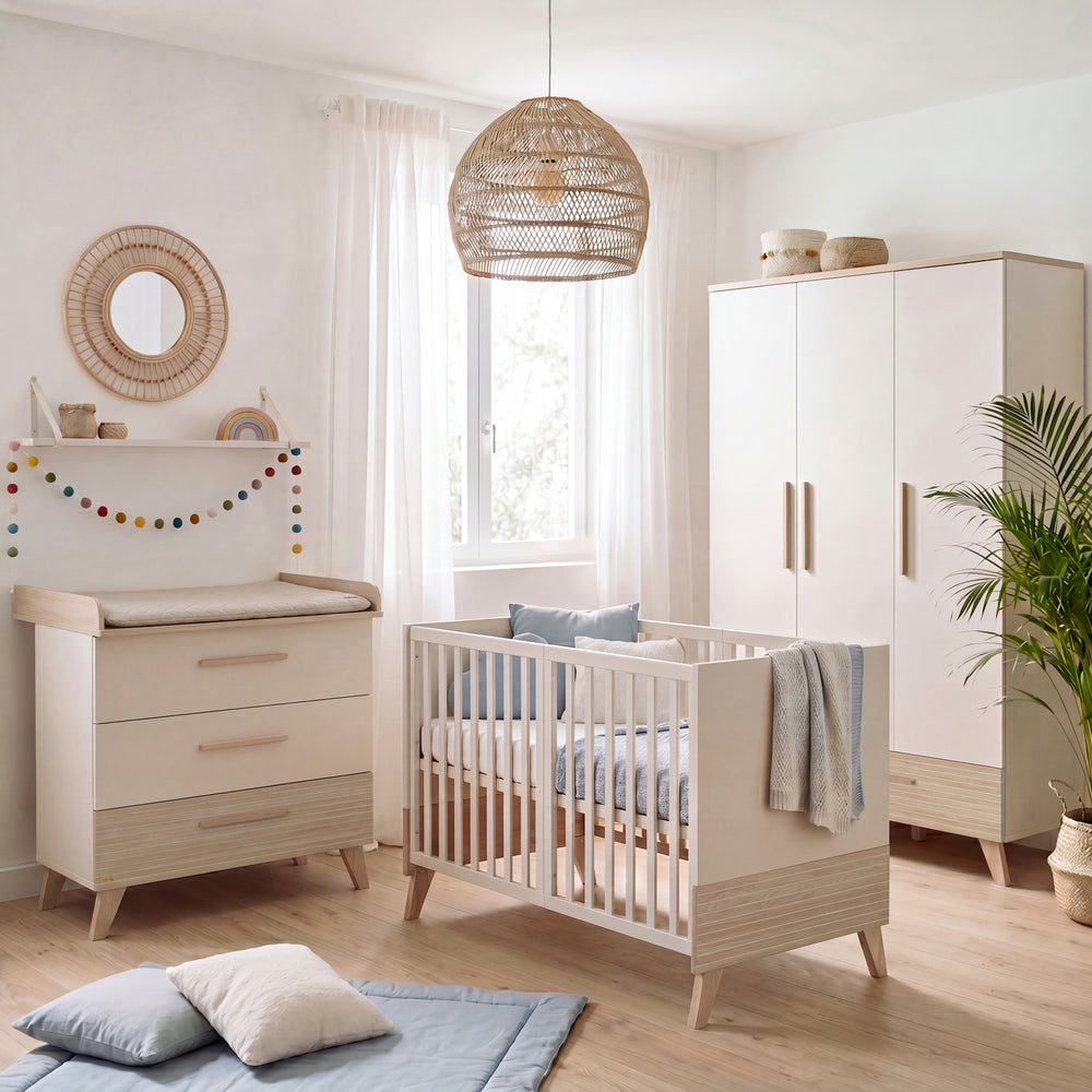 Wickelkommode 'Sidney' schmal aus Holz mit Schubladen - Beige / Dekor Eiche