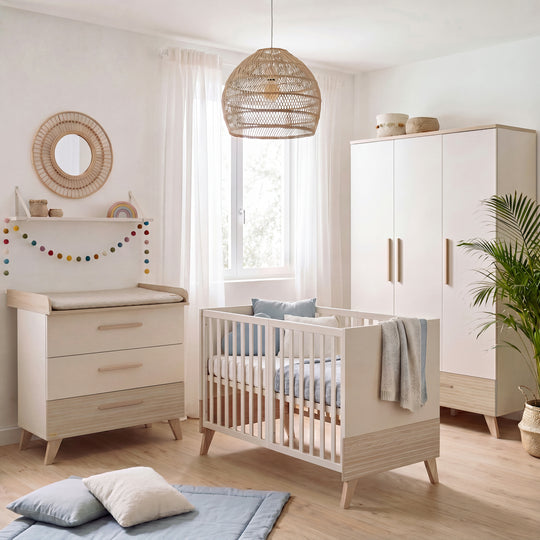 Wickelkommode 'Sidney' schmal aus Holz mit Schubladen - Beige / Dekor Eiche