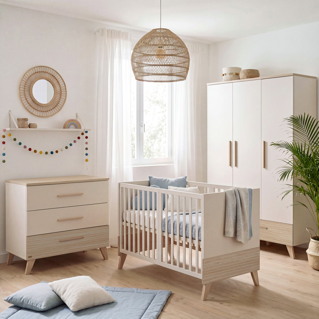 Wickelkommode 'Sidney' schmal aus Holz mit Schubladen - Beige / Dekor Eiche