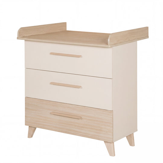 Wickelkommode 'Sidney' schmal aus Holz mit Schubladen - Beige / Dekor Eiche