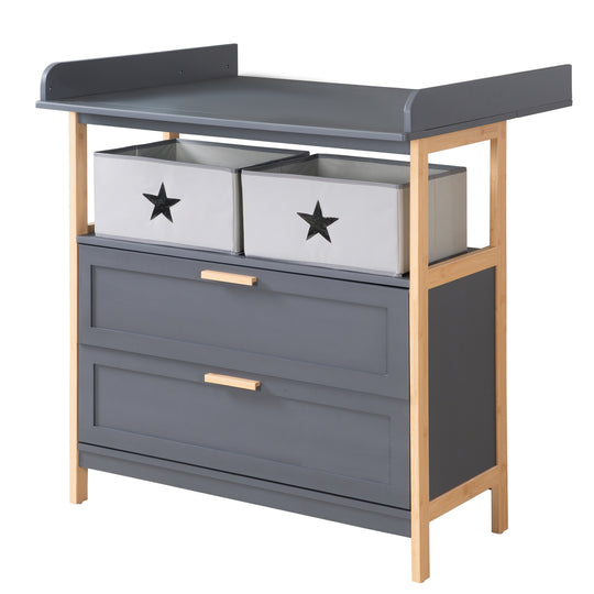 Commode à langer 'Berlin' - 2 tiroirs + 2 bôites - Anthracite / Bambou