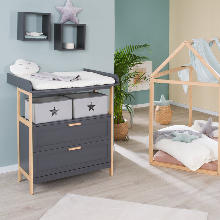 Changing Table Dresser 'Berlin' with 2 Drawers - Anthracite / Bamboo