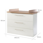 Wickelkommode 'Nele' breit, inkl. Wickelansatz, 3 Schubladen, Kranz in 'Artisan Eiche'