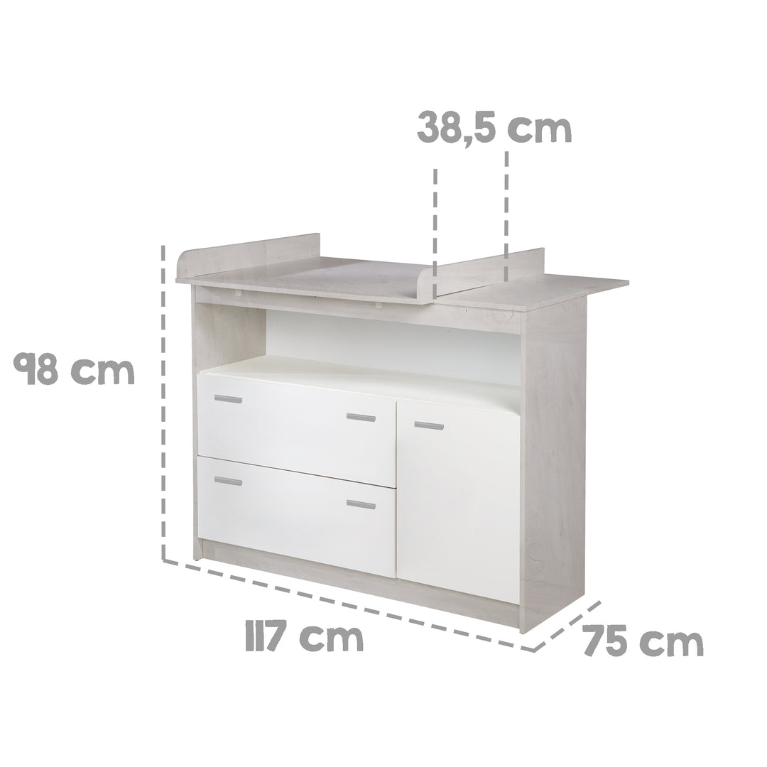 Cassettiera fasciatoio 'Julia' incluso l'approccio, 2 cassetti, 1 porta, altezza avvolgimento 90,5 cm