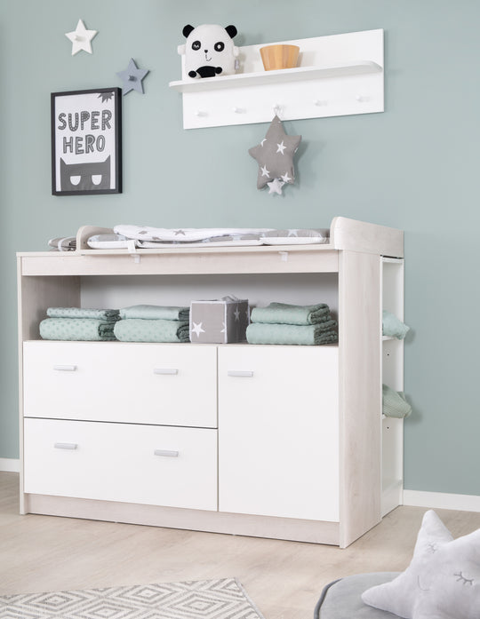 Cassettiera fasciatoio 'Julia' incluso l'approccio, 2 cassetti, 1 porta, altezza avvolgimento 90,5 cm
