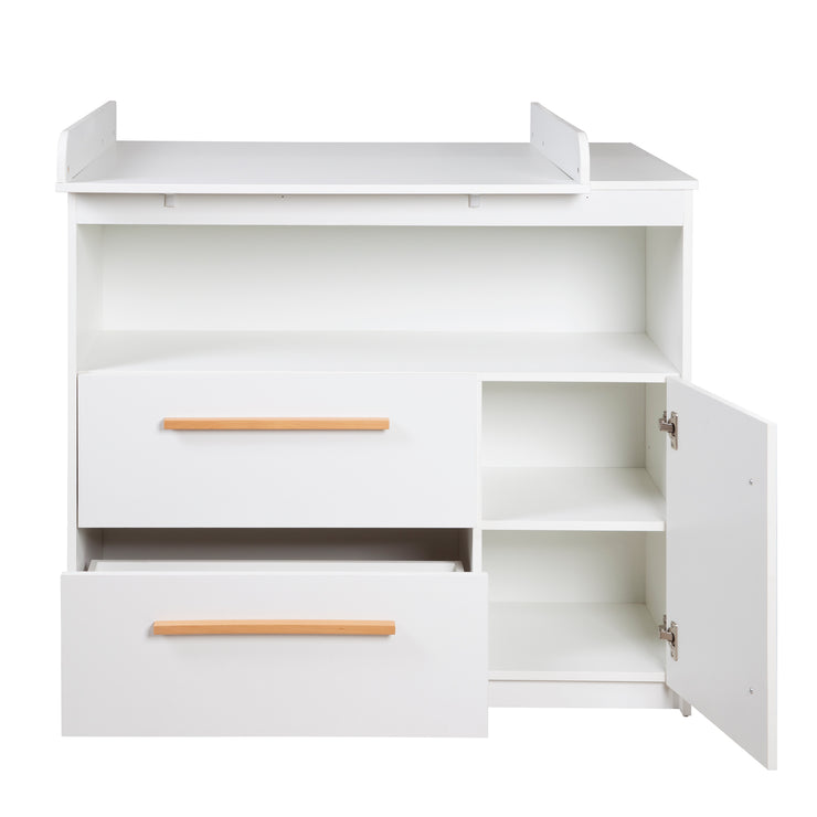 Wooden Changing Table Dresser 'Lilo' with Drawers, Door, Open Compartment - White