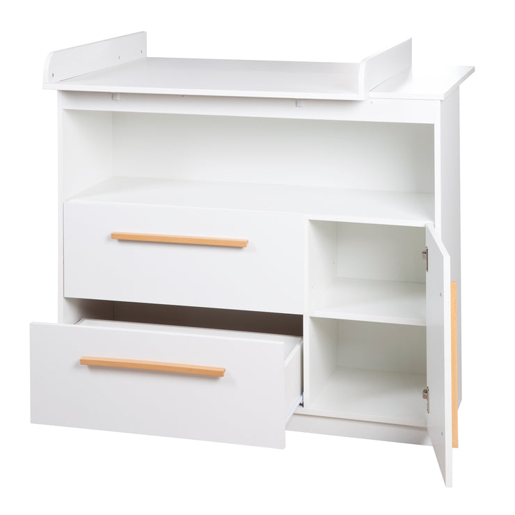 Mueble cambiador 'Lilo' con cajones, puerta, compartimento abierto - Blanco