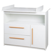 Wooden Changing Table Dresser 'Lilo' with Drawers, Door, Open Compartment - White