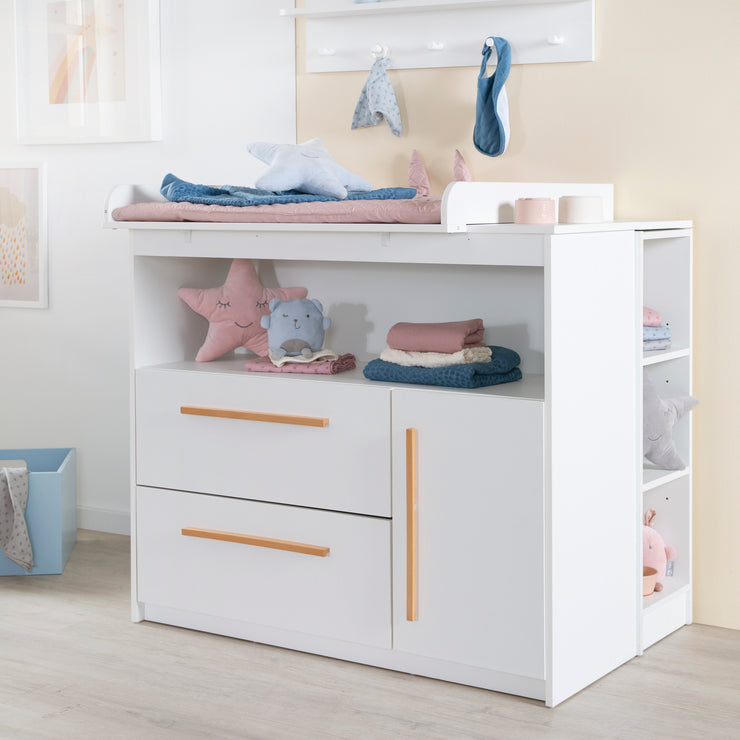 Wooden Changing Table Dresser 'Lilo' with Drawers, Door, Open Compartment - White