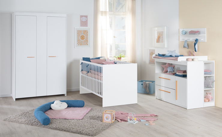 Wooden Changing Table Dresser 'Lilo' with Drawers, Door, Open Compartment - White