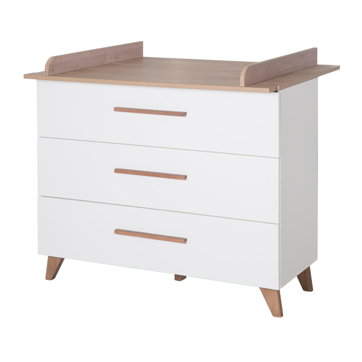 Changing Table 'Ole' - 3 Drawers with Wooden Handles & Legs - Oak / White