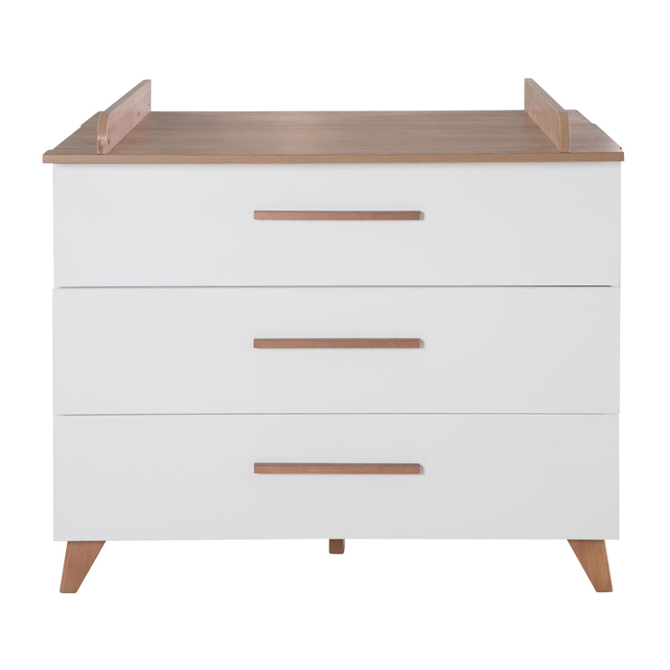 Changing Table 'Ole' - 3 Drawers with Wooden Handles & Legs - Oak / White