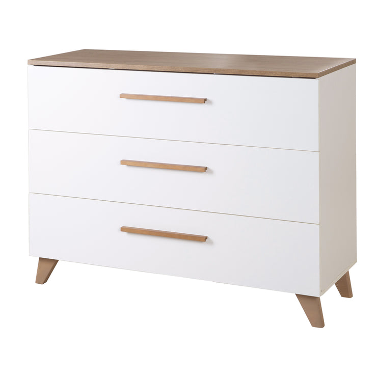 Changing Table 'Ole' - 3 Drawers with Wooden Handles & Legs - Oak / White