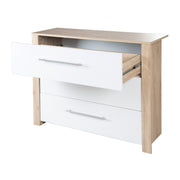 Changing Table 'Malo' - 3 Drawers with Metal Handles - Sawn Oak / White