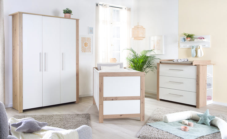 Changing Table 'Malo' - 3 Drawers with Metal Handles - Sawn Oak / White