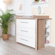 Changing Table 'Malo' - 3 Drawers with Metal Handles - Sawn Oak / White