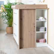 Changing Table 'Malo' - 3 Drawers with Metal Handles - Sawn Oak / White