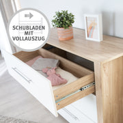 Wrapping chest of drawers 'Malo' - 3 drawers including metal handles - Eiche Sägerau / White