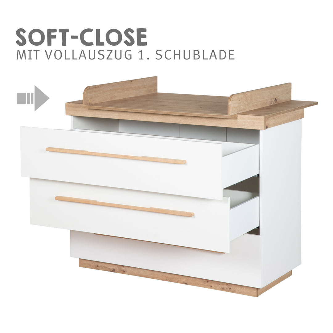 Wickelkommode 'Lumo' mit Soft Close Schubladen & Vollauszug - Weiß / Artisan Eiche