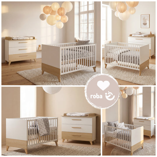 Changing Chest “Theo” with Drawers - Convertible - White / Oak