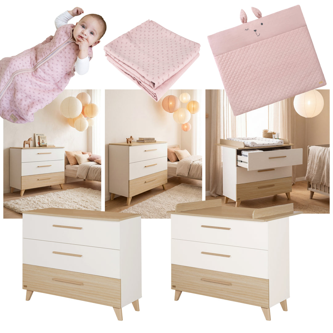 Changing Chest “Theo” with Drawers - Convertible - White / Oak