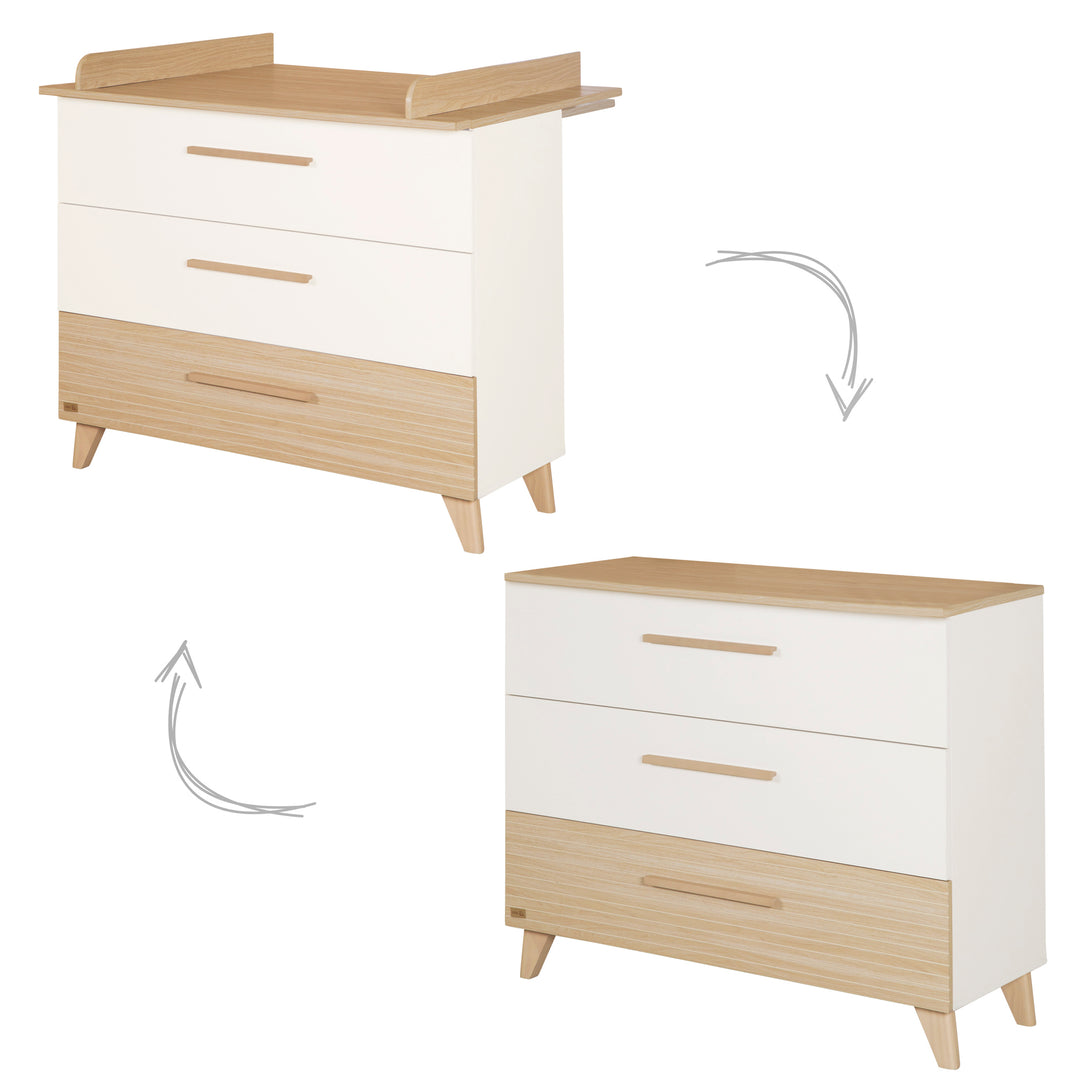 Changing Chest “Theo” with Drawers - Convertible - White / Oak