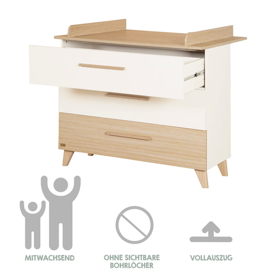 Changing Chest “Theo” with Drawers - Convertible - White / Oak
