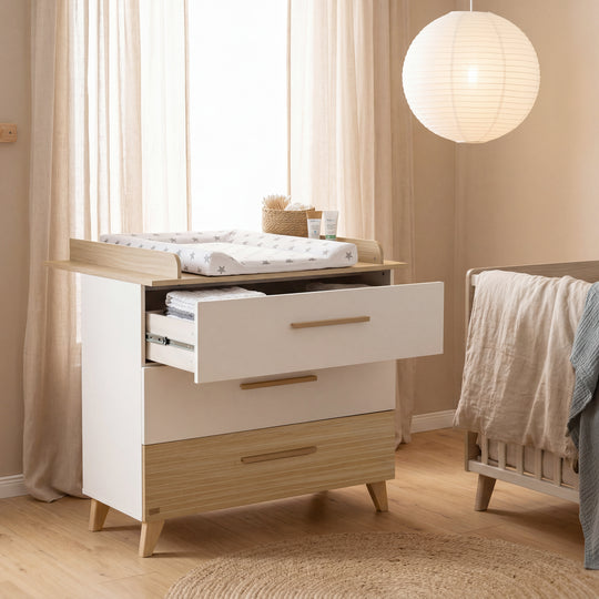 Changing Chest “Theo” with Drawers - Convertible - White / Oak