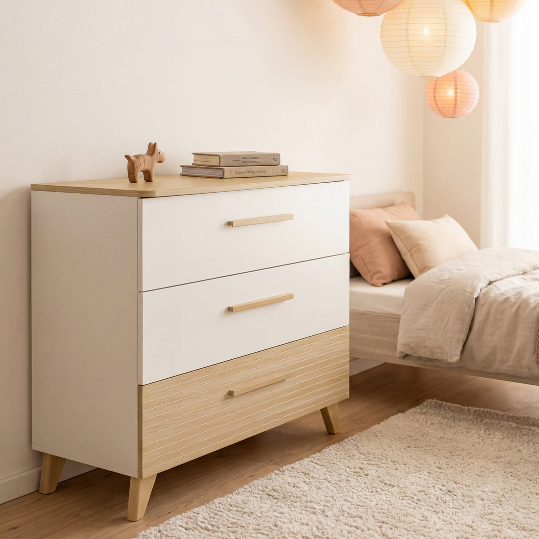 Changing Chest “Theo” with Drawers - Convertible - White / Oak