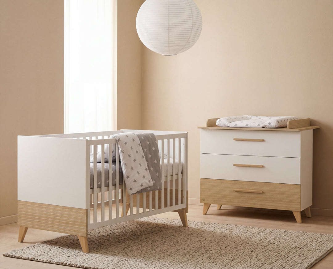 Changing Chest “Theo” with Drawers - Convertible - White / Oak