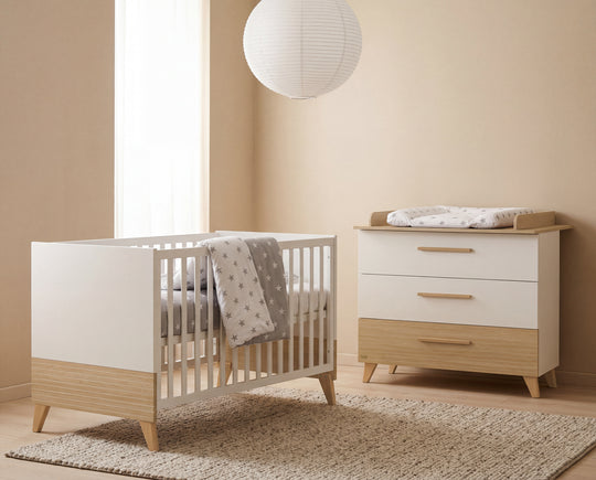Changing Chest “Theo” with Drawers - Convertible - White / Oak